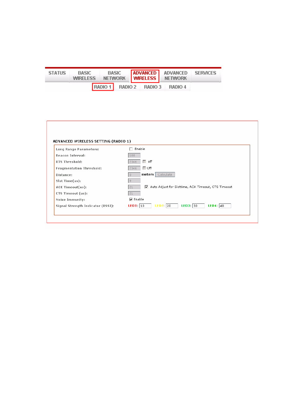 Advance wireless tab, Long range parameters setup | Compex Systems 802.11N User Manual | Page 45 / 77