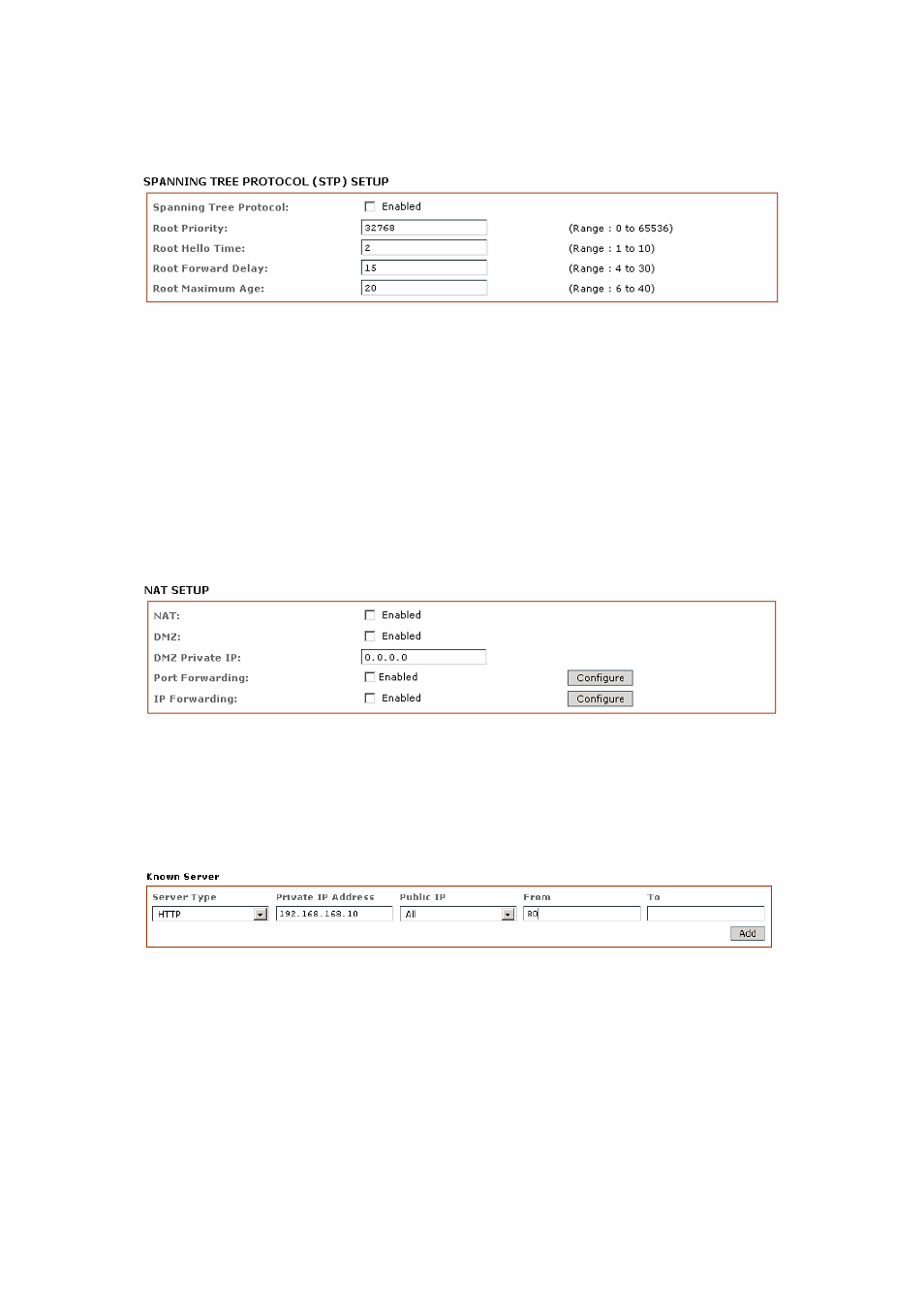 Spanning tree setup, Nat setup | Compex Systems 802.11N User Manual | Page 48 / 77