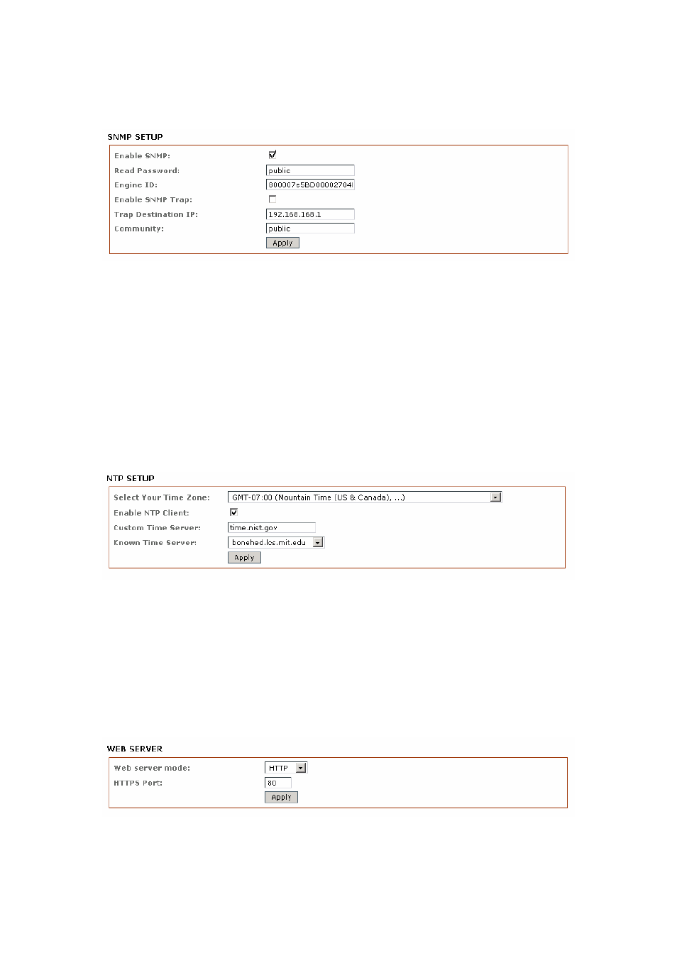 Snmp setup, Ntp setup | Compex Systems 802.11N User Manual | Page 56 / 77