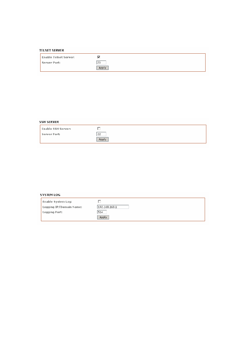 Telnet access setup, Ssh access setup, System log setup | Compex Systems 802.11N User Manual | Page 57 / 77