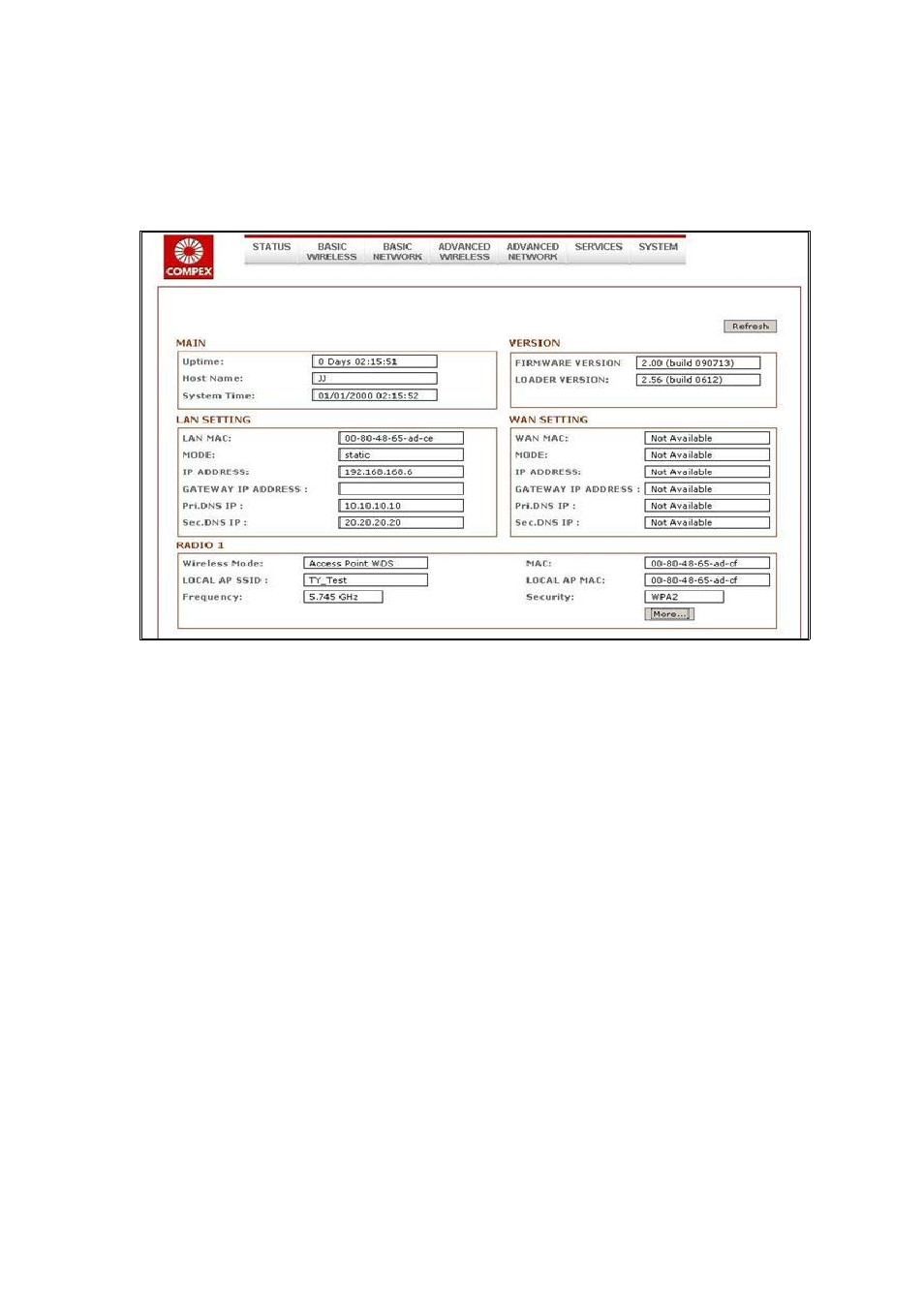 Status page, Status reporting | Compex Systems 802.11N User Manual | Page 61 / 77