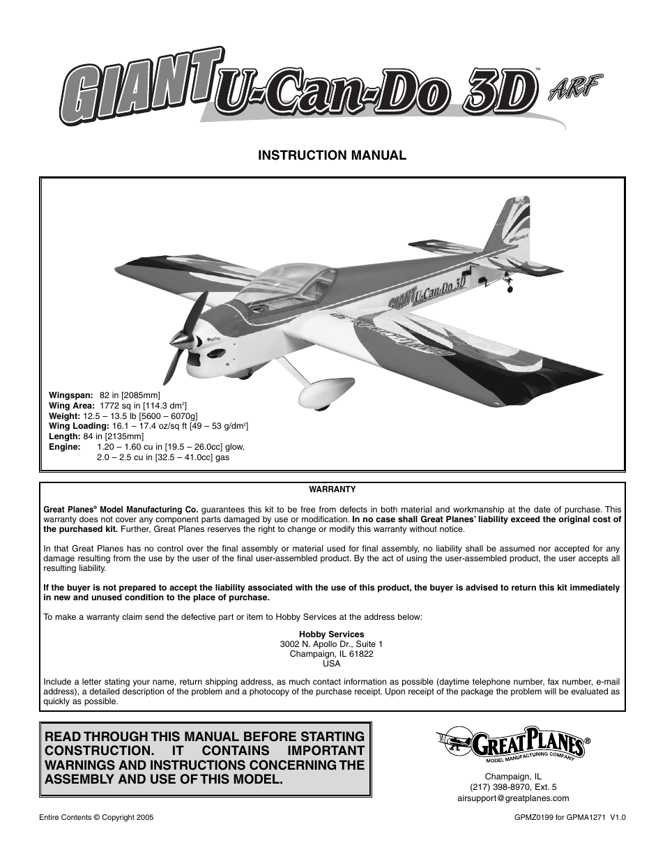 Great Planes Giant U-Can-Do 3D - GPMA1271 User Manual | 24 pages