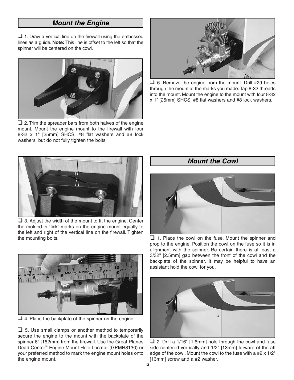 Mount the cowl mount the engine | Great Planes Giant U-Can-Do 3D - GPMA1271 User Manual | Page 13 / 24