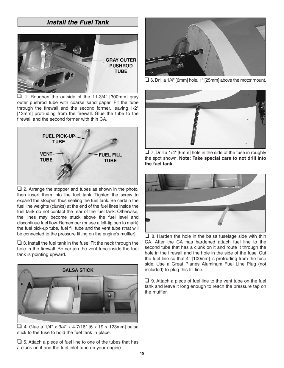 Install the fuel tank | Great Planes Giant U-Can-Do 3D - GPMA1271 User Manual | Page 15 / 24