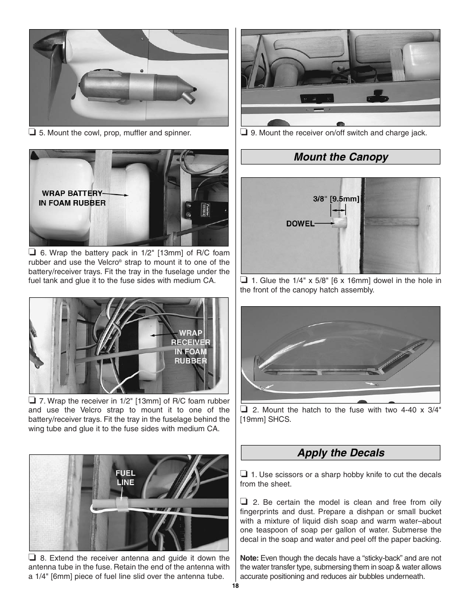 Apply the decals mount the canopy | Great Planes Giant U-Can-Do 3D - GPMA1271 User Manual | Page 18 / 24