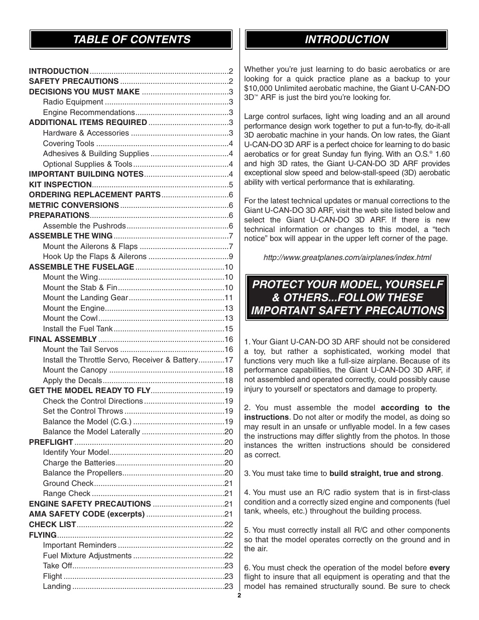 Great Planes Giant U-Can-Do 3D - GPMA1271 User Manual | Page 2 / 24