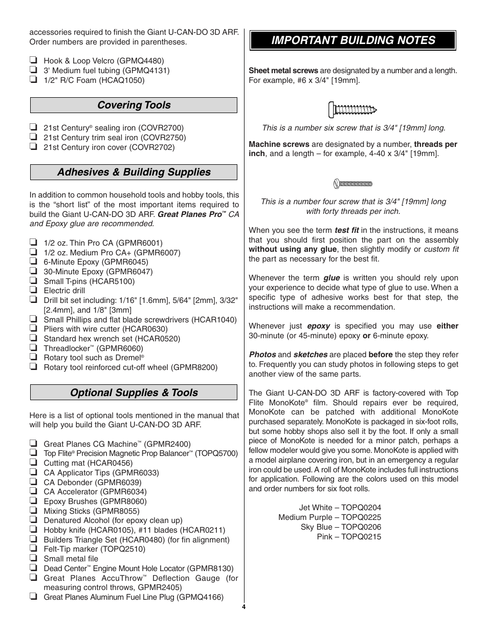 Great Planes Giant U-Can-Do 3D - GPMA1271 User Manual | Page 4 / 24