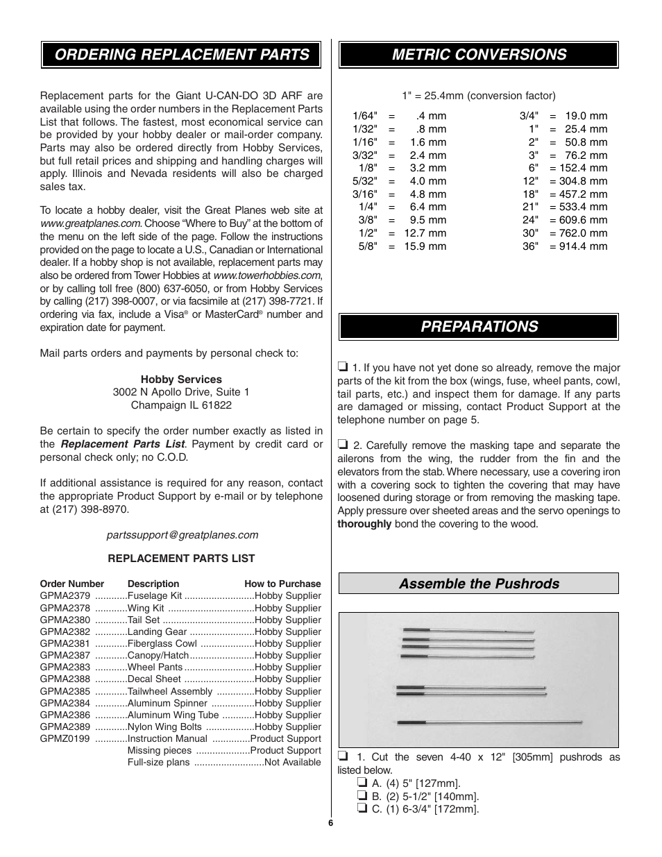 Assemble the pushrods | Great Planes Giant U-Can-Do 3D - GPMA1271 User Manual | Page 6 / 24