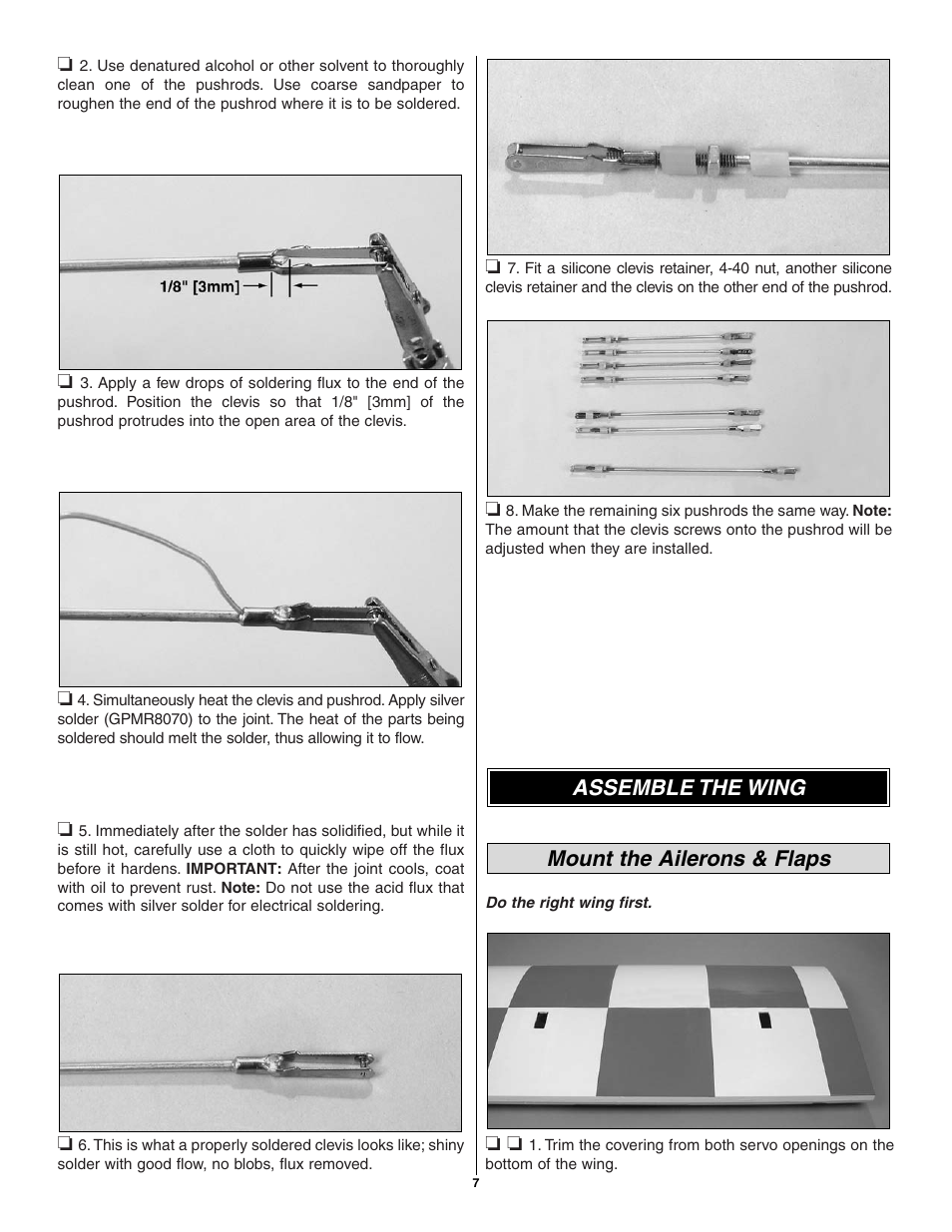 Mount the ailerons & flaps assemble the wing | Great Planes Giant U-Can-Do 3D - GPMA1271 User Manual | Page 7 / 24