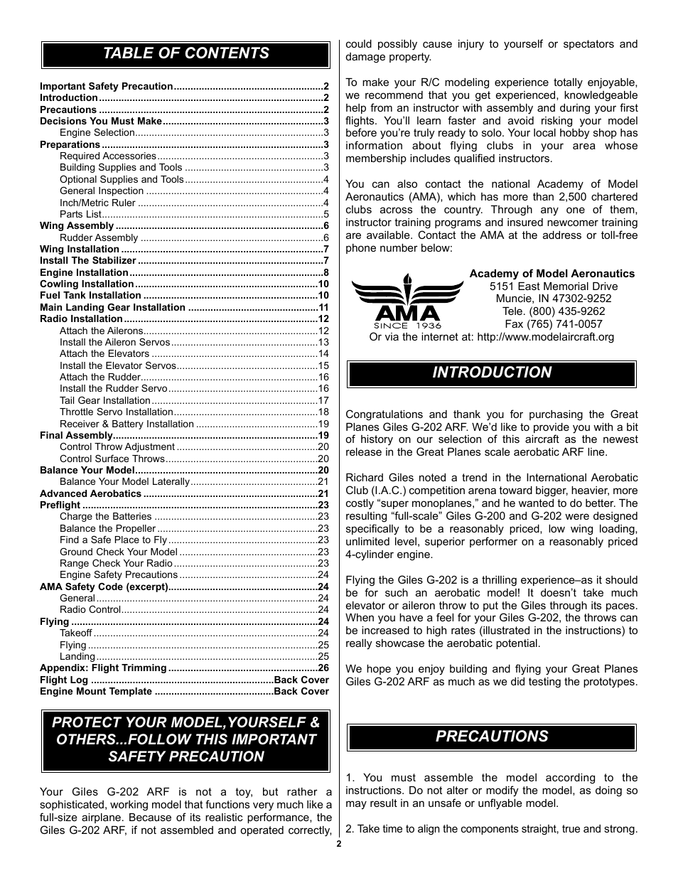 Great Planes Giles G-202 ARF - GPMA1315 User Manual | Page 2 / 28