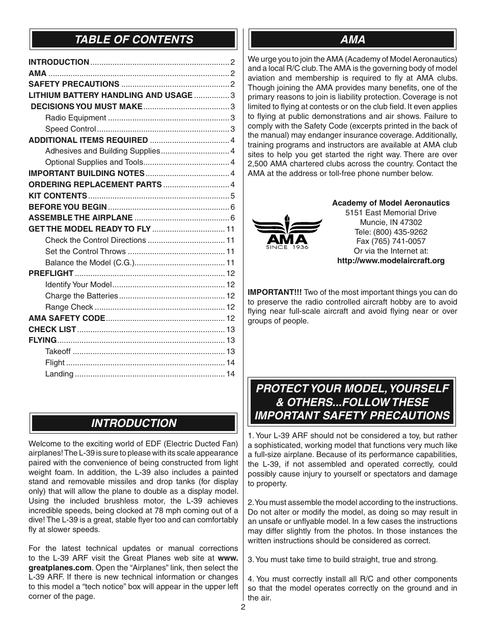 Great Planes L-39 EP Ducted Fan ARF - GPMA1869 User Manual | Page 2 / 16