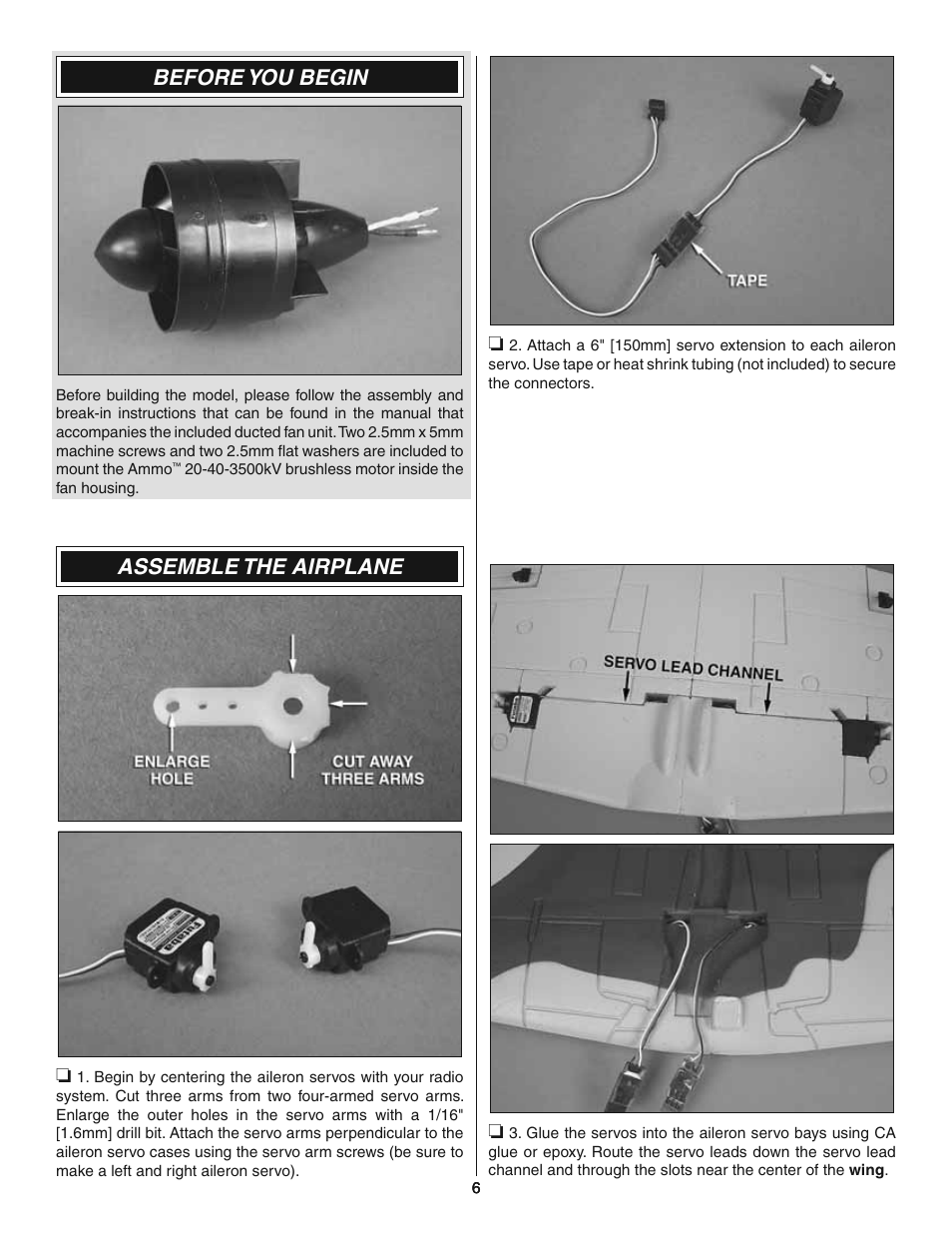 Before you begin, Assemble the airplane | Great Planes L-39 EP Ducted Fan ARF - GPMA1869 User Manual | Page 6 / 16