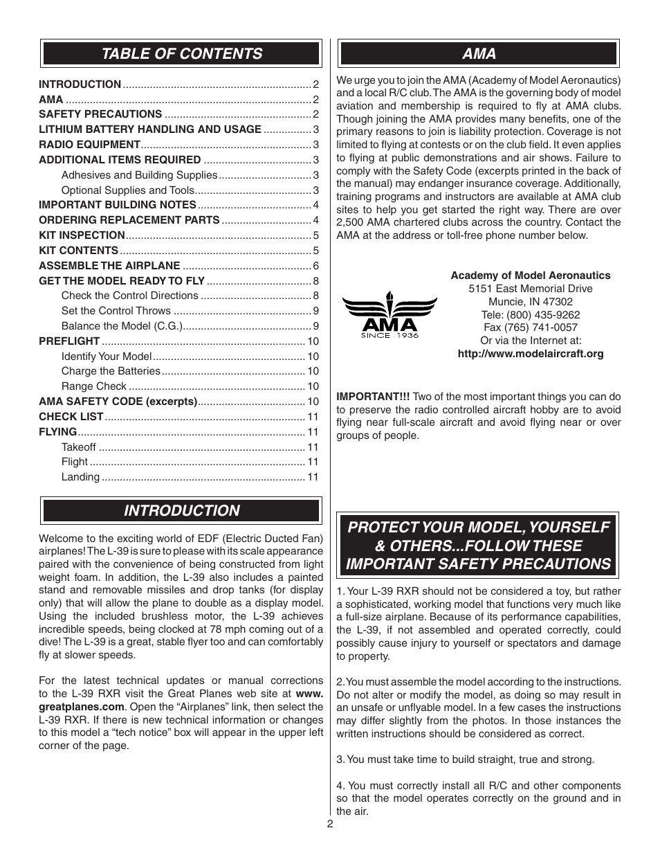 Great Planes L-39 EP Ducted Fan RxR - GPMA6002 User Manual | Page 2 / 12