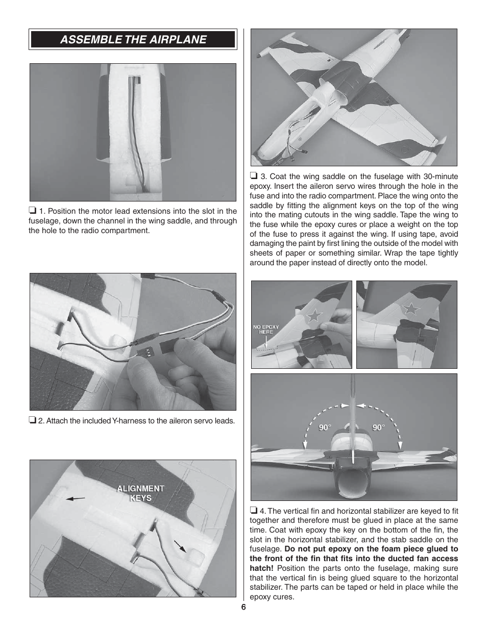 Assemble the airplane | Great Planes L-39 EP Ducted Fan RxR - GPMA6002 User Manual | Page 6 / 12
