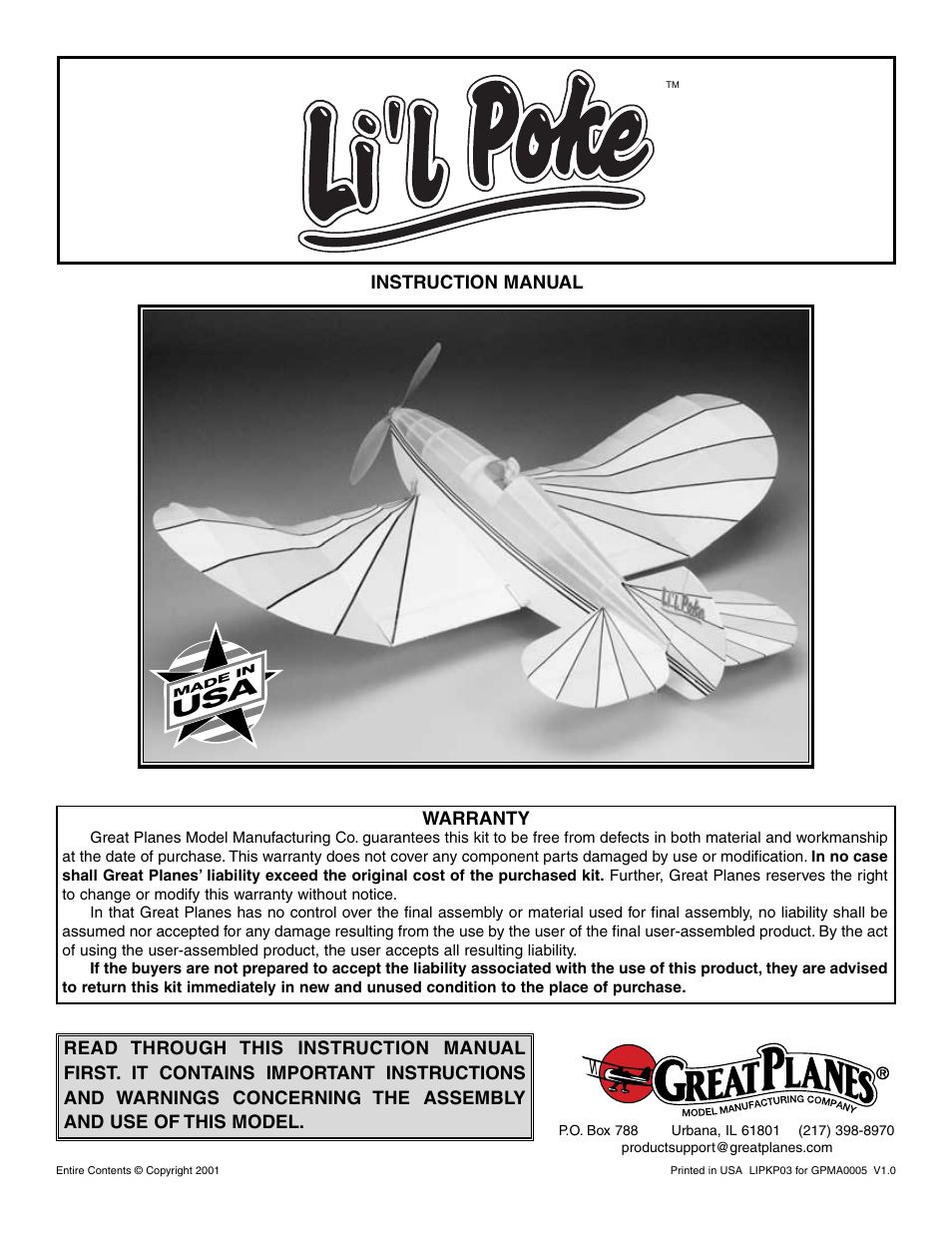 Great Planes Lil' Poke Park Flyer Kit - GPMA0005 User Manual | 26 pages