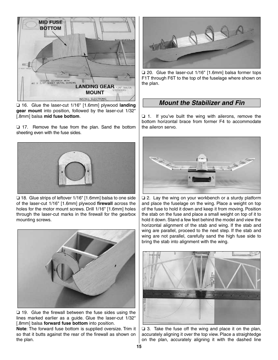 Mount the stabilizer and fin | Great Planes Lil' Poke Park Flyer Kit - GPMA0005 User Manual | Page 15 / 26