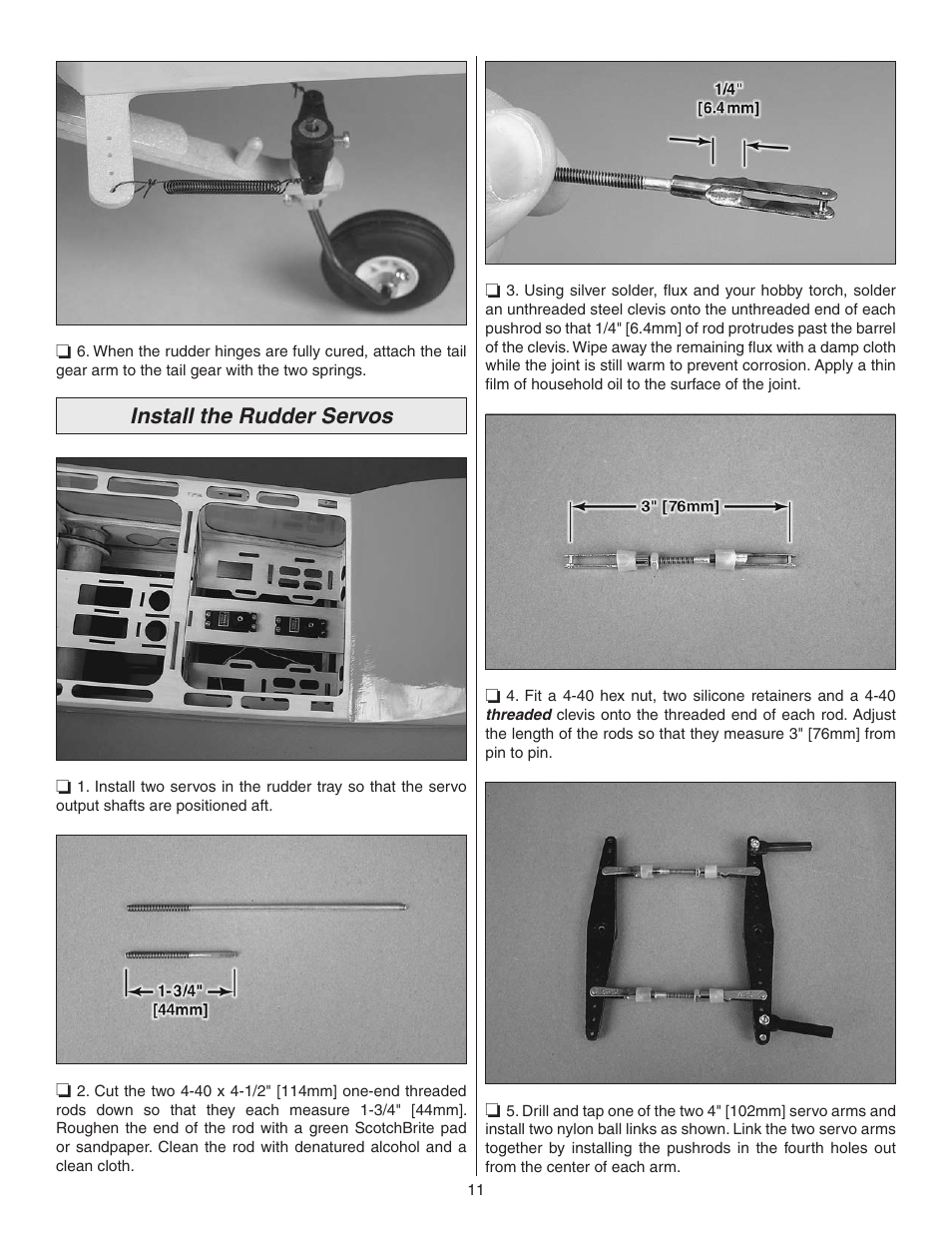 Install the rudder servos | Great Planes Matt Chapman Eagle 580 ARF 1/3 Scale - GPMA1286 User Manual | Page 11 / 32