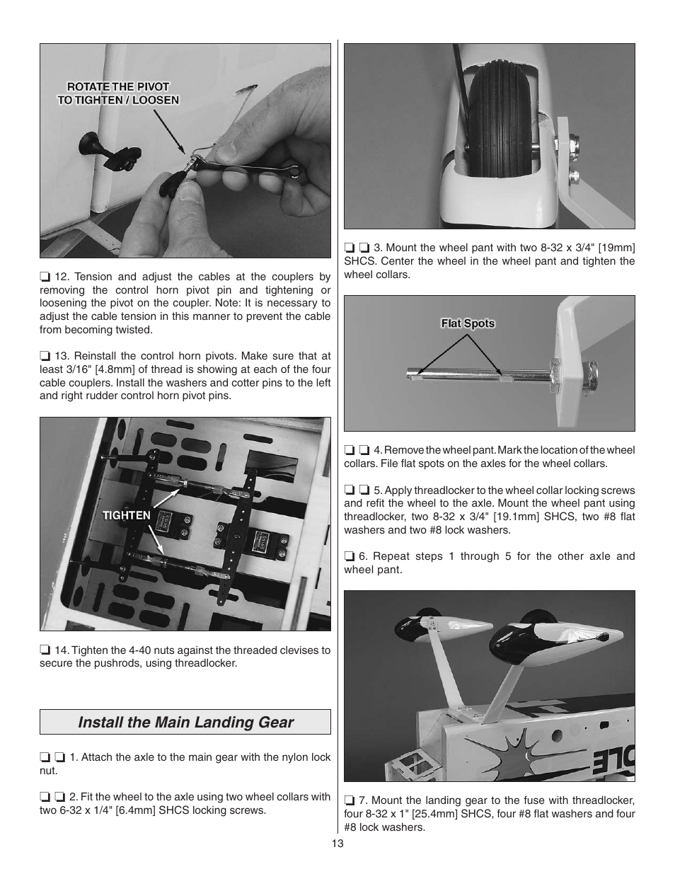 Install the main landing gear | Great Planes Matt Chapman Eagle 580 ARF 1/3 Scale - GPMA1286 User Manual | Page 13 / 32