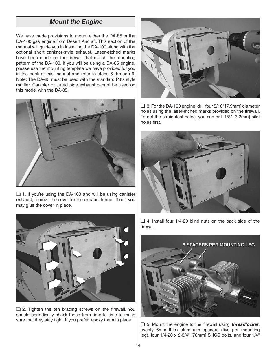 Mount the engine | Great Planes Matt Chapman Eagle 580 ARF 1/3 Scale - GPMA1286 User Manual | Page 14 / 32
