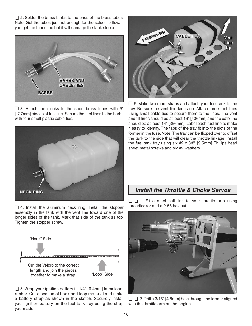 Install the throttle & choke servos | Great Planes Matt Chapman Eagle 580 ARF 1/3 Scale - GPMA1286 User Manual | Page 16 / 32