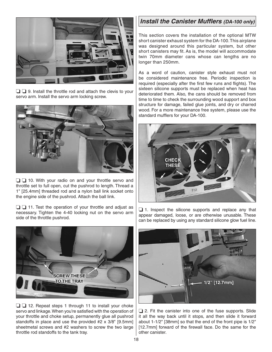 Install the canister mufflers | Great Planes Matt Chapman Eagle 580 ARF 1/3 Scale - GPMA1286 User Manual | Page 18 / 32