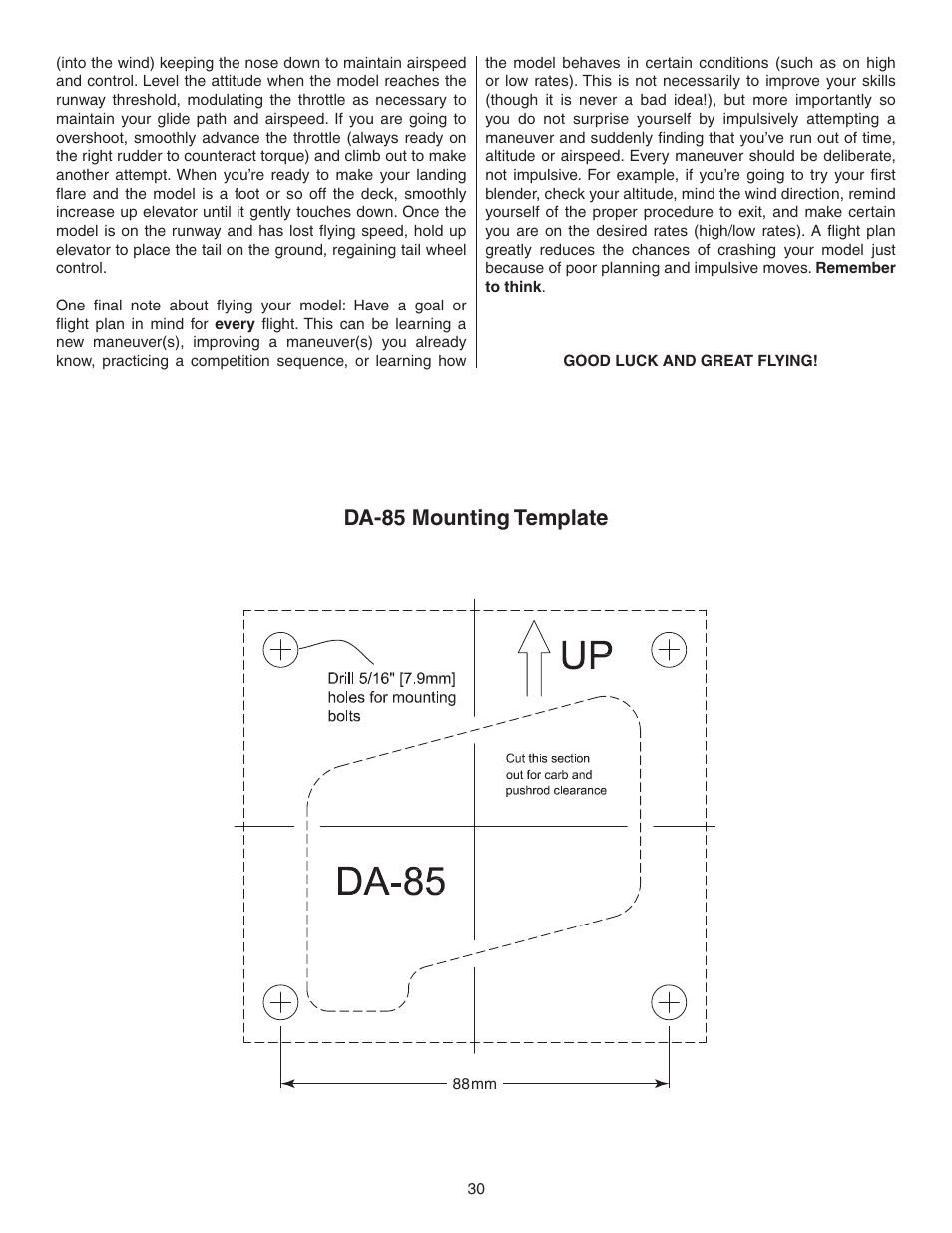 Da-85 mounting template | Great Planes Matt Chapman Eagle 580 ARF 1/3 Scale - GPMA1286 User Manual | Page 30 / 32