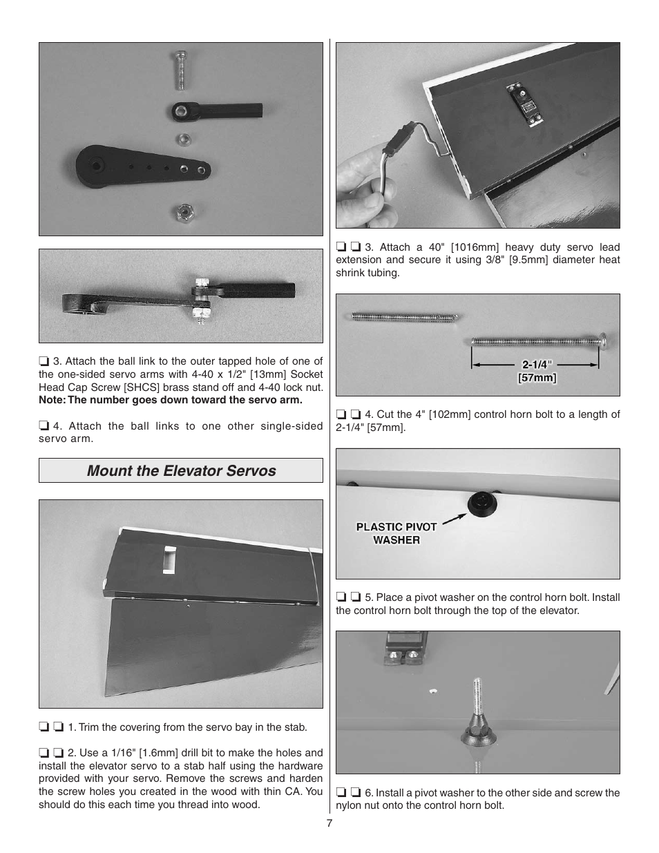 Mount the elevator servos | Great Planes Matt Chapman Eagle 580 ARF 1/3 Scale - GPMA1286 User Manual | Page 7 / 32