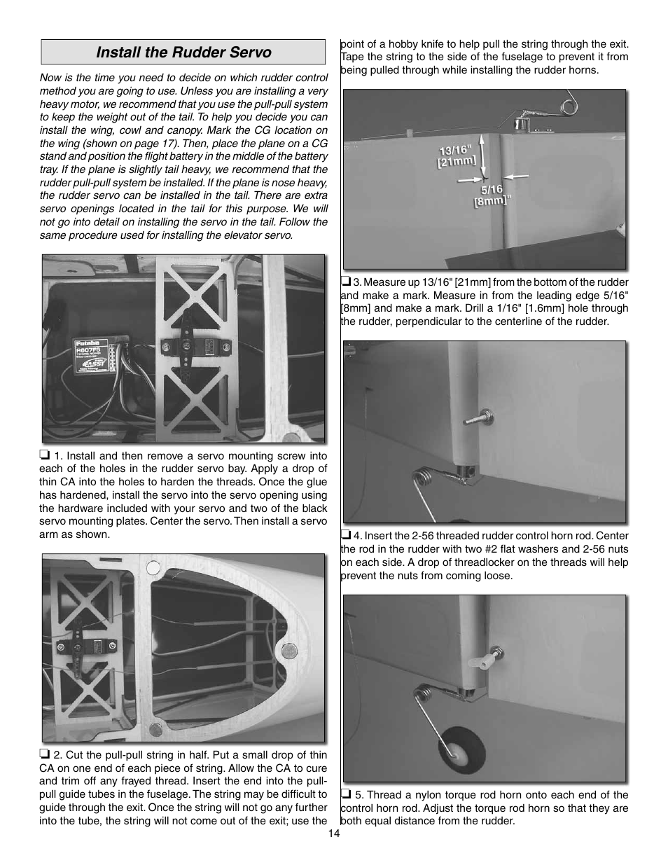 Install the rudder servo | Great Planes Matt Chapman Eagle 580 EP ARF - GPMA1573 User Manual | Page 14 / 24