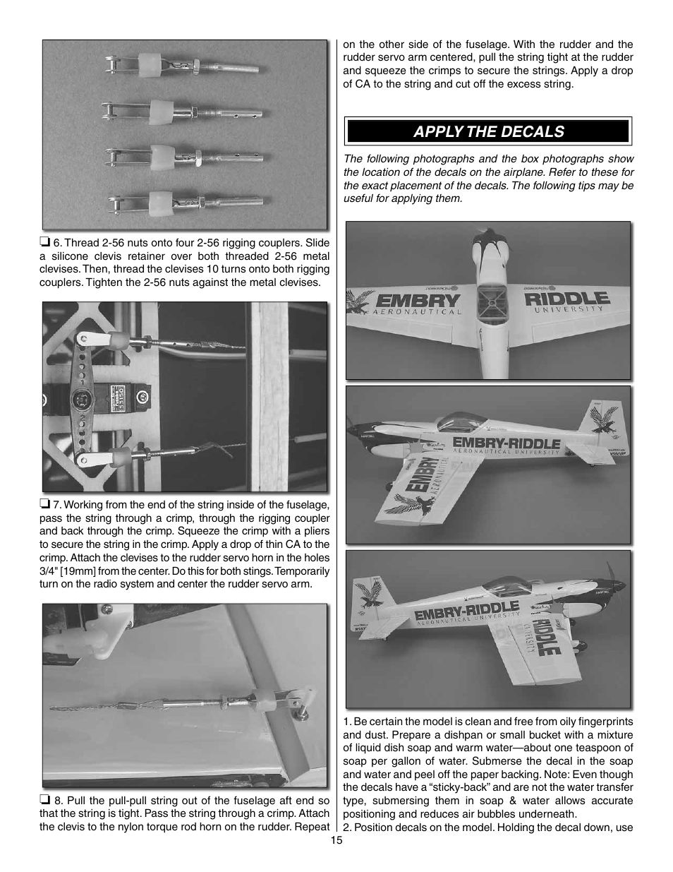 Apply the decals | Great Planes Matt Chapman Eagle 580 EP ARF - GPMA1573 User Manual | Page 15 / 24