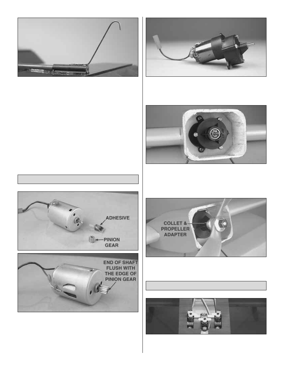 Installing the servos installing the motor | Great Planes Micro Whizz ARF - GPMA1102 User Manual | Page 9 / 16