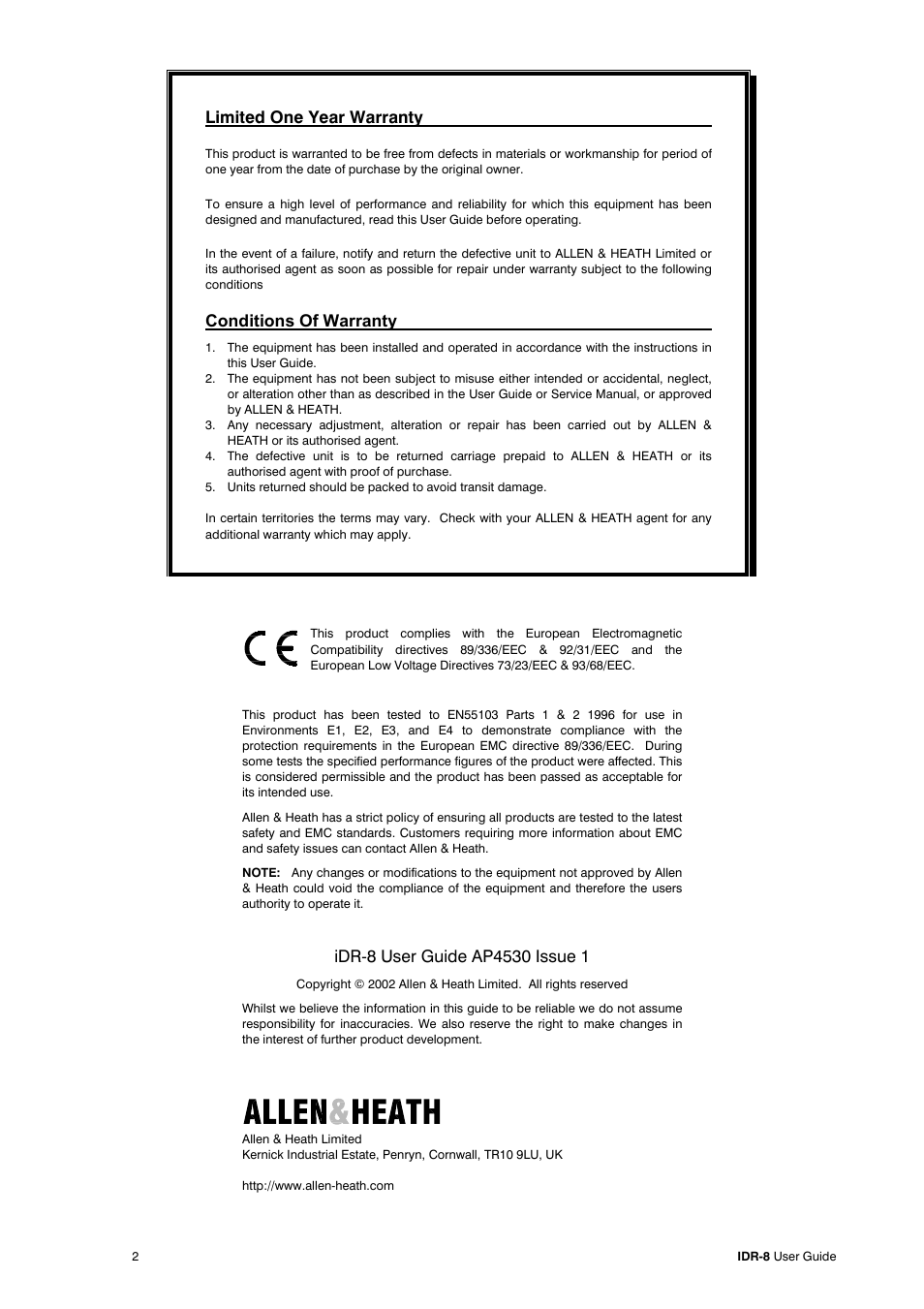 Limited one year warranty, Conditions of warranty | Compex Systems AP4530 User Manual | Page 2 / 47