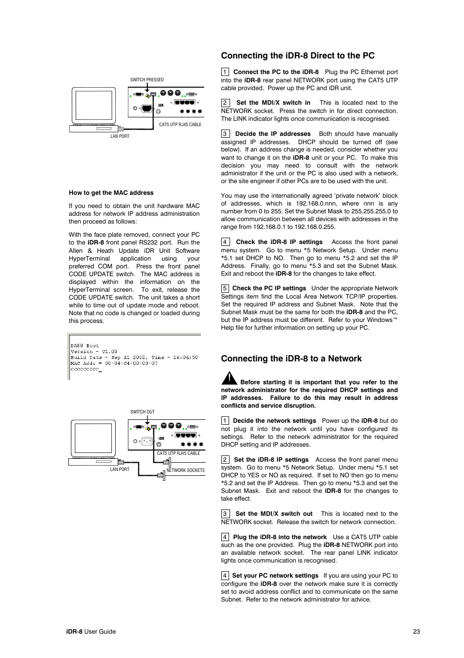 Connecting the idr-8 direct to the pc, Connecting the idr-8 to a network | Compex Systems AP4530 User Manual | Page 23 / 47