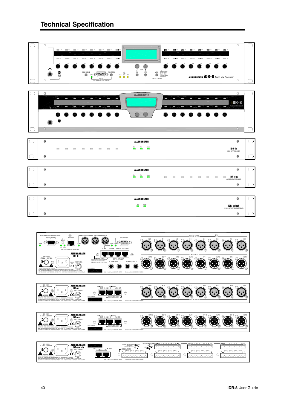 Technical specification, Dr-8, 40 idr-8 user guide | Idr-in, Idr-out, Idr-switch | Compex Systems AP4530 User Manual | Page 40 / 47