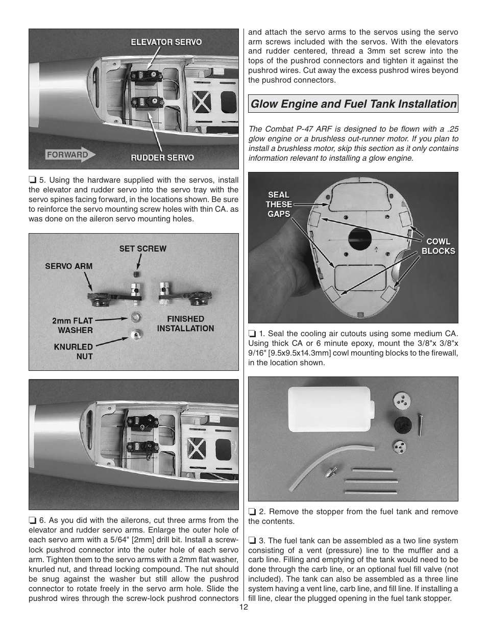 Glow engine and fuel tank installation | Great Planes P-47 Thunderbolt GP/EP ARF - GPMA1479 User Manual | Page 12 / 28