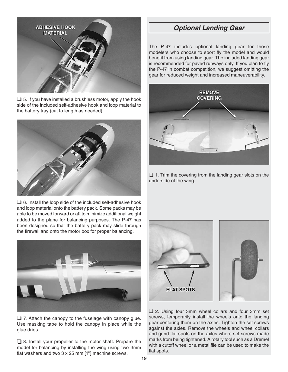 Optional landing gear | Great Planes P-47 Thunderbolt GP/EP ARF - GPMA1479 User Manual | Page 19 / 28