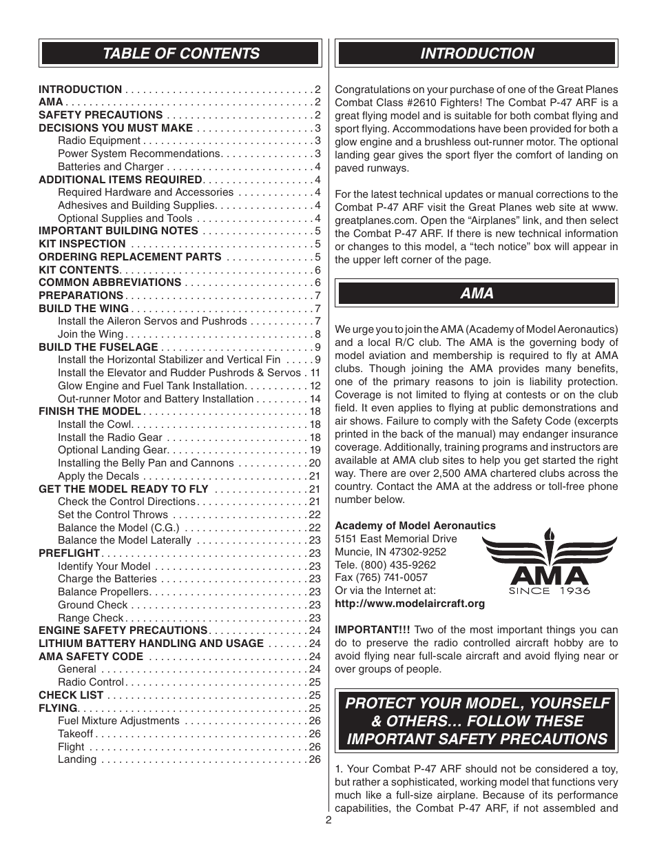 Great Planes P-47 Thunderbolt GP/EP ARF - GPMA1479 User Manual | Page 2 / 28