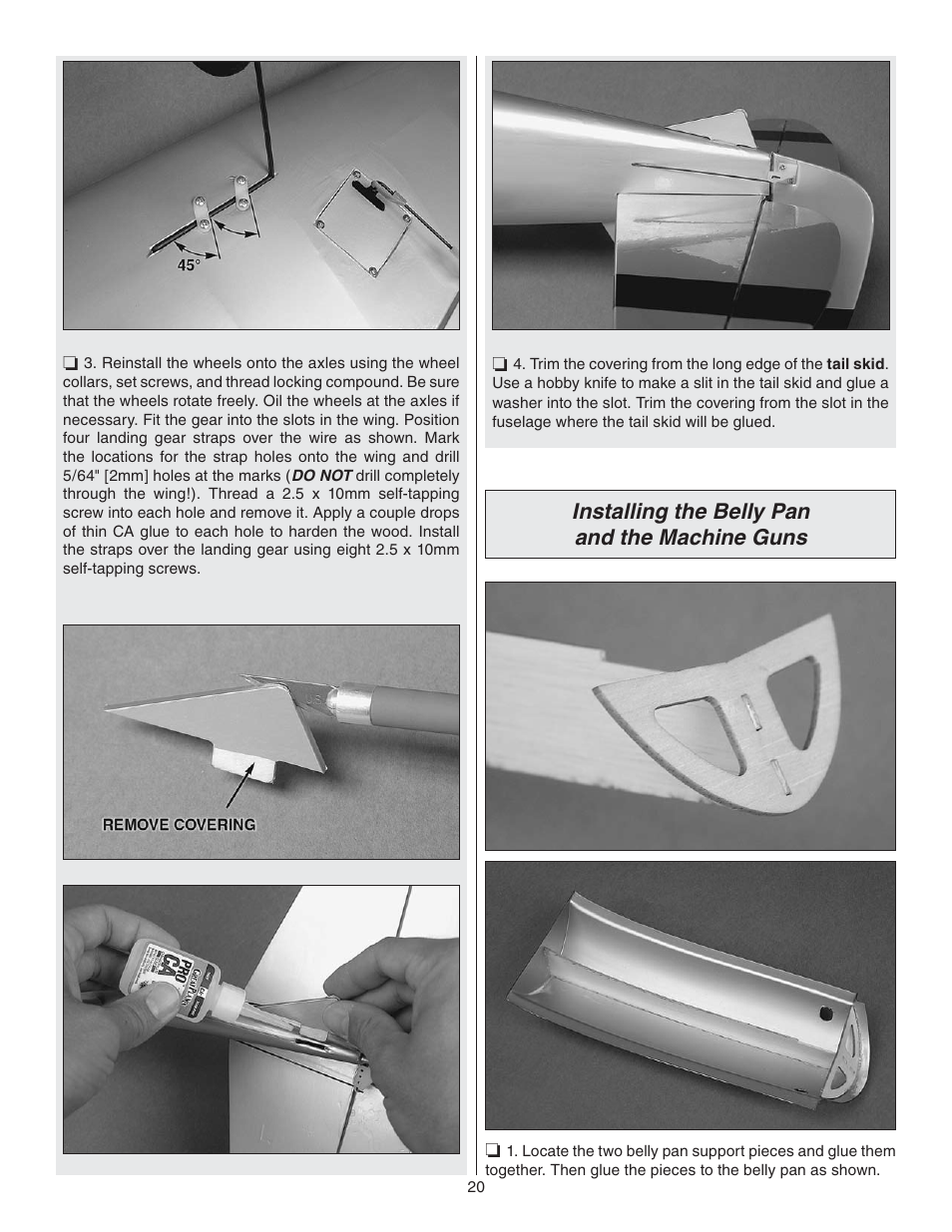 Installing the belly pan and the machine guns | Great Planes P-47 Thunderbolt GP/EP ARF - GPMA1479 User Manual | Page 20 / 28