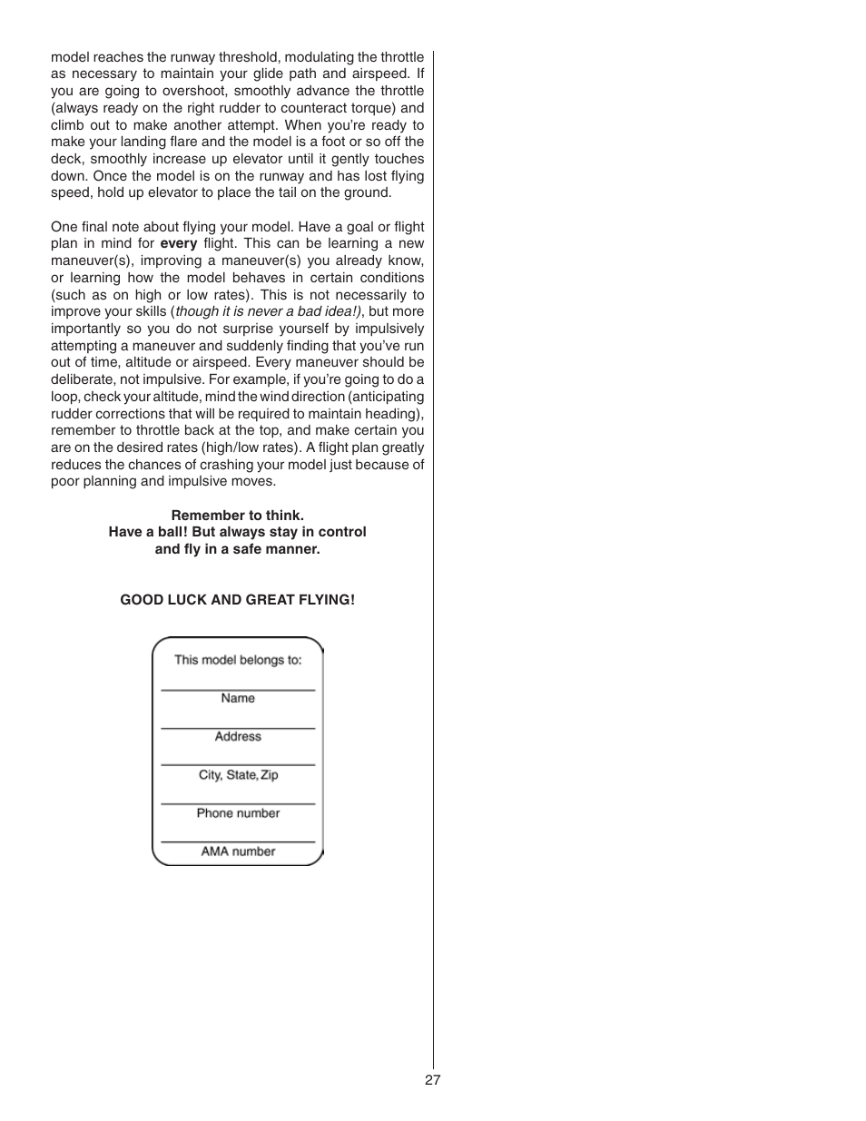 Great Planes P-47 Thunderbolt GP/EP ARF - GPMA1479 User Manual | Page 27 / 28