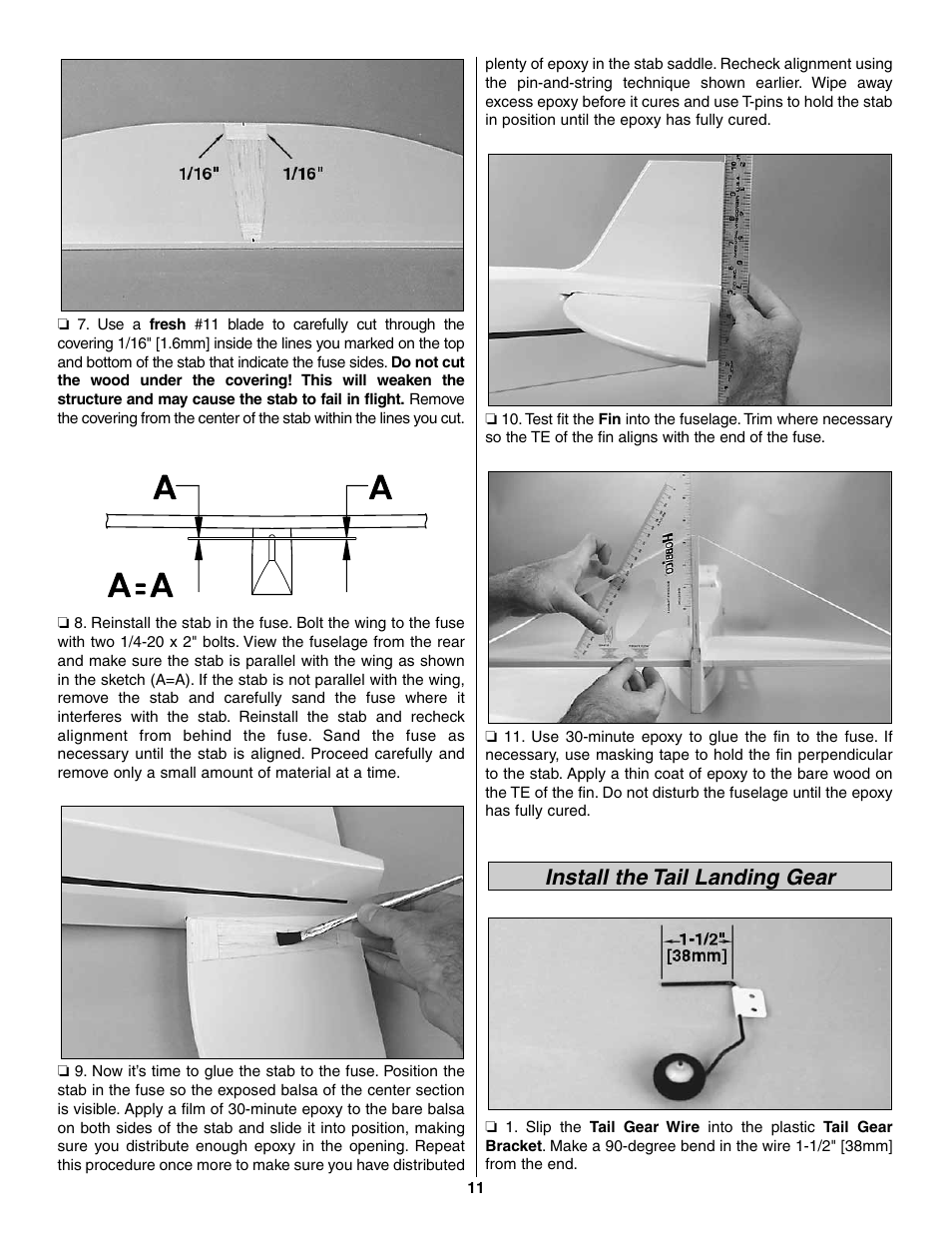 Install the tail landing gear | Great Planes Piper J-3 Cub Fabric Covered ARF - GPMA1311 User Manual | Page 11 / 24
