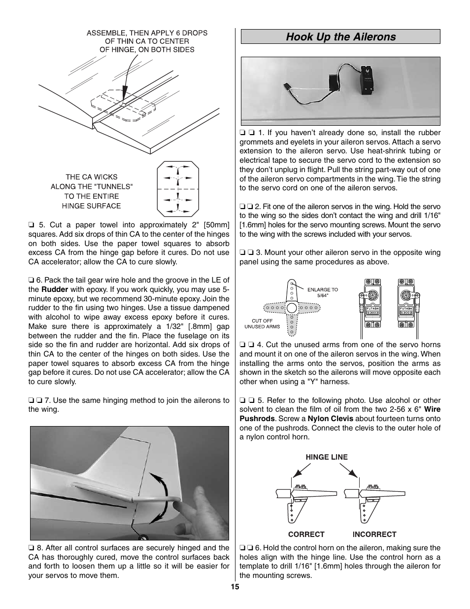 Hook up the ailerons | Great Planes Piper J-3 Cub Fabric Covered ARF - GPMA1311 User Manual | Page 15 / 24