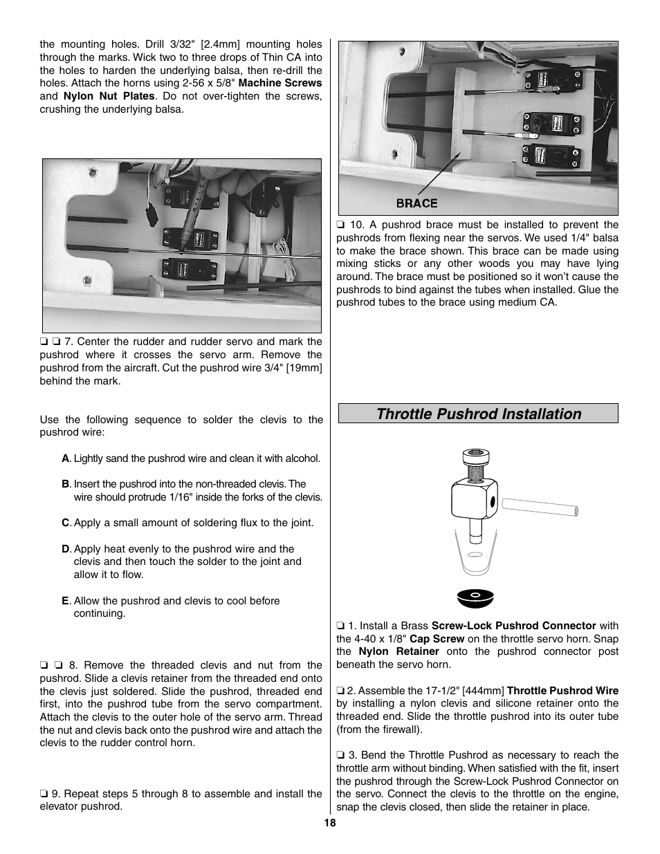 Throttle pushrod installation | Great Planes Piper J-3 Cub Fabric Covered ARF - GPMA1311 User Manual | Page 18 / 24