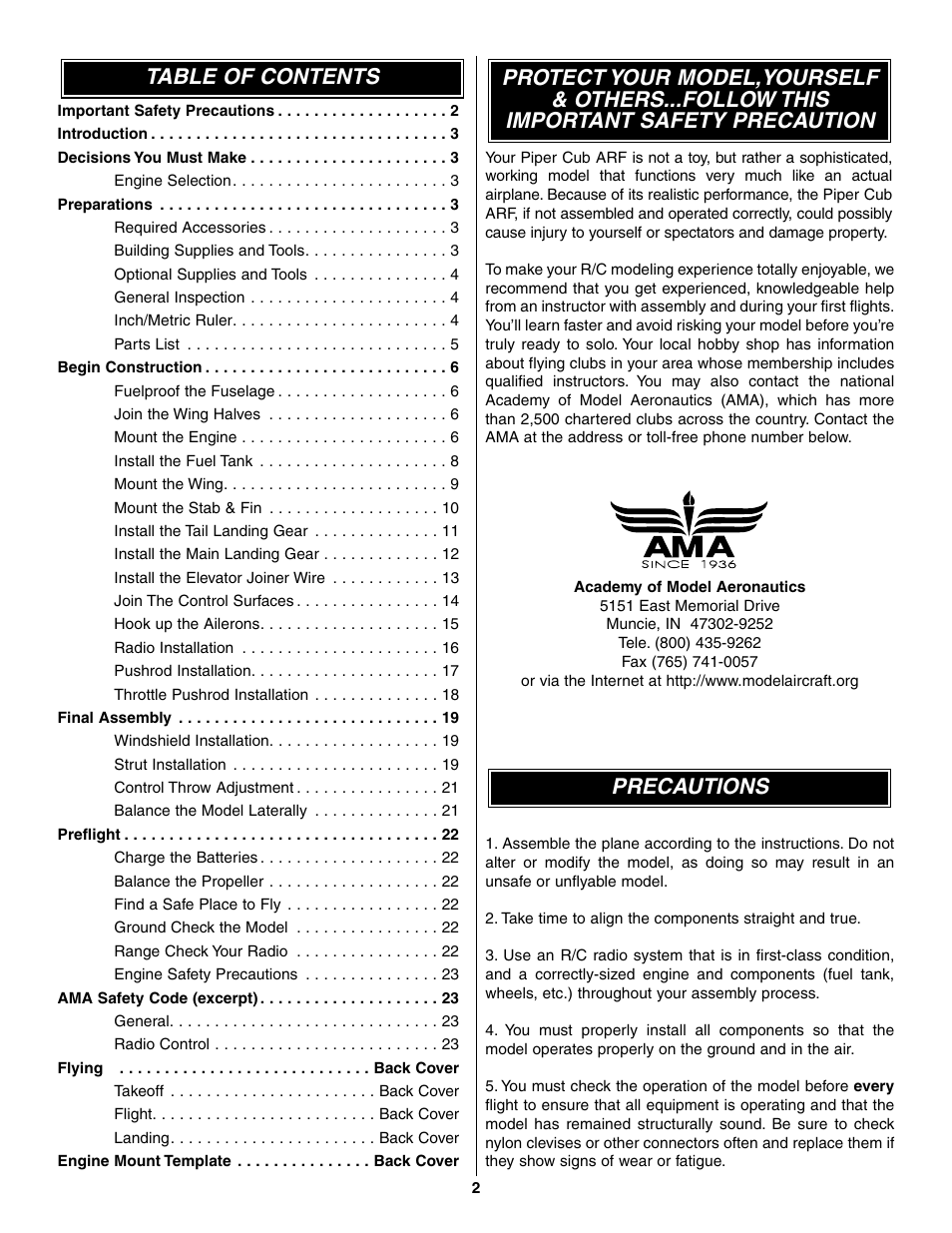 Great Planes Piper J-3 Cub Fabric Covered ARF - GPMA1311 User Manual | Page 2 / 24
