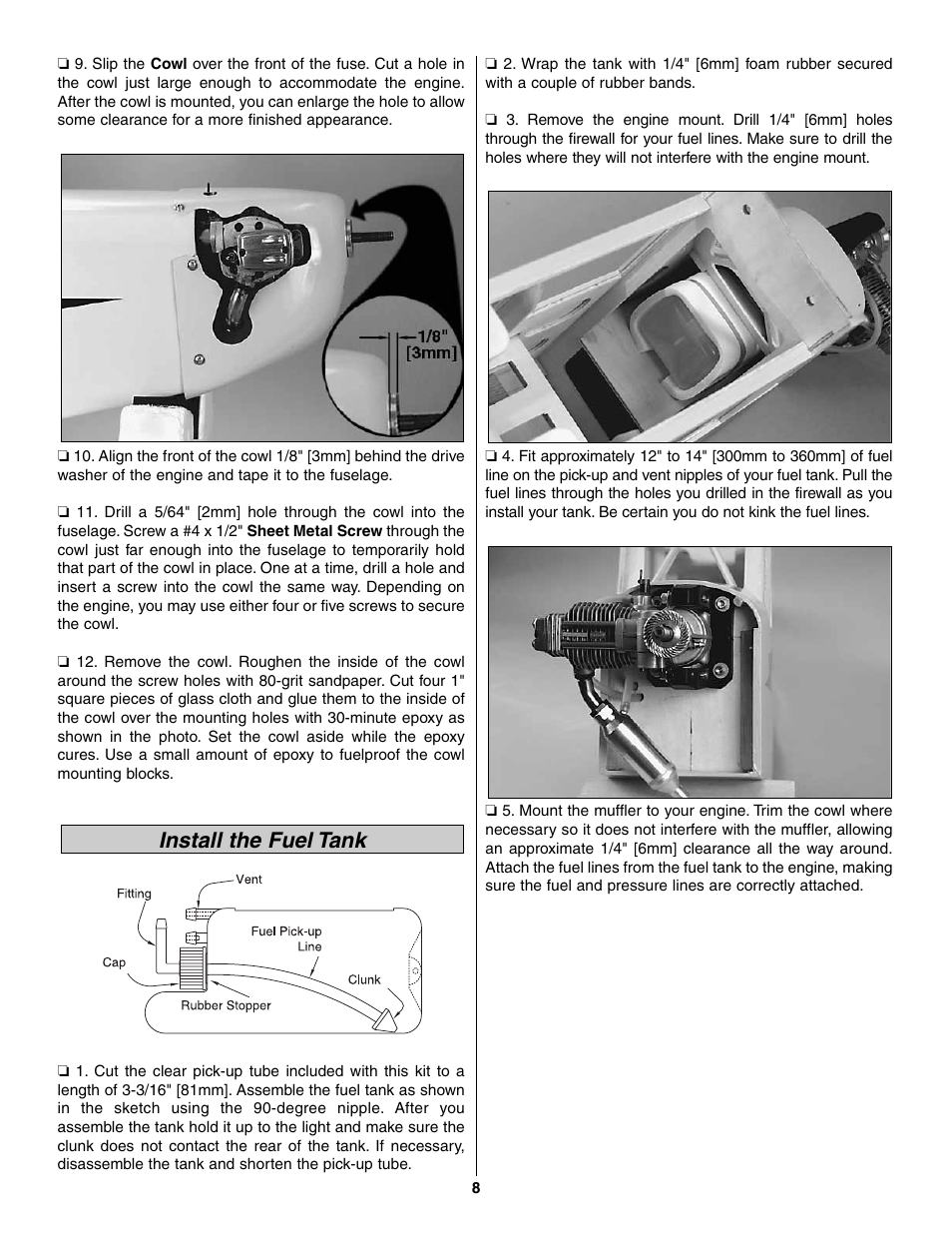 Install the fuel tank | Great Planes Piper J-3 Cub Fabric Covered ARF - GPMA1311 User Manual | Page 8 / 24