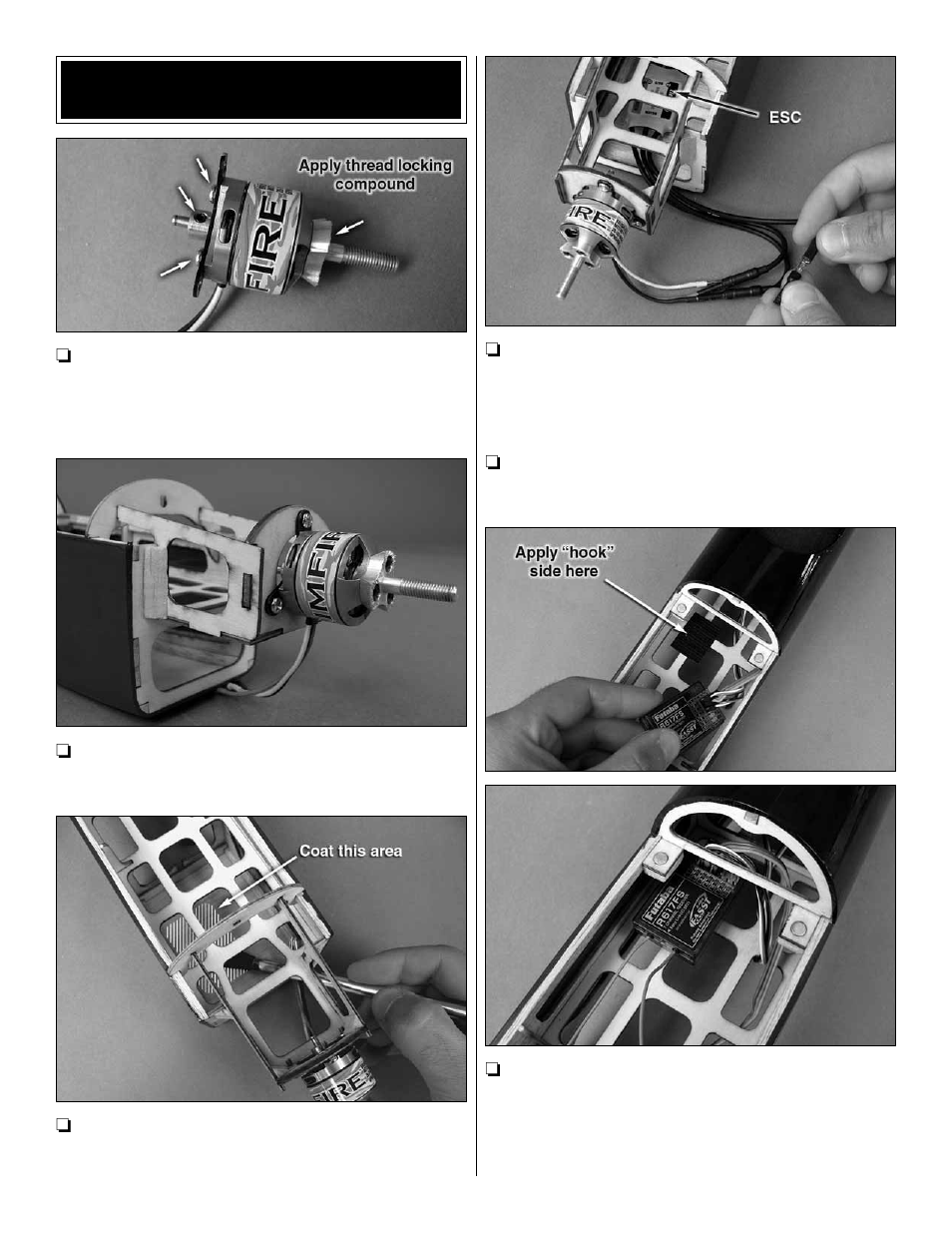 Install the motor, esc, receiver, & battery | Great Planes PT-19 EP ARF - GPMA1149 User Manual | Page 15 / 24