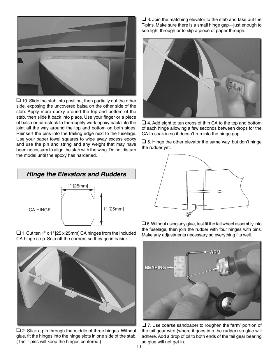 Hinge the elevators and rudders | Great Planes Reactor Biplane .61 GP/EP ARF - GPMA1023 User Manual | Page 11 / 36