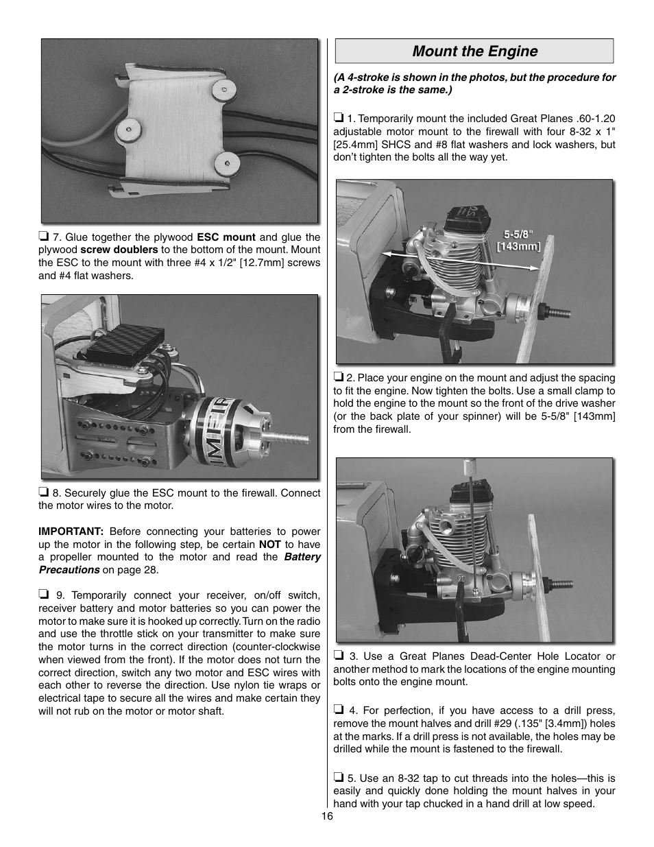 Mount the engine | Great Planes Reactor Biplane .61 GP/EP ARF - GPMA1023 User Manual | Page 16 / 36