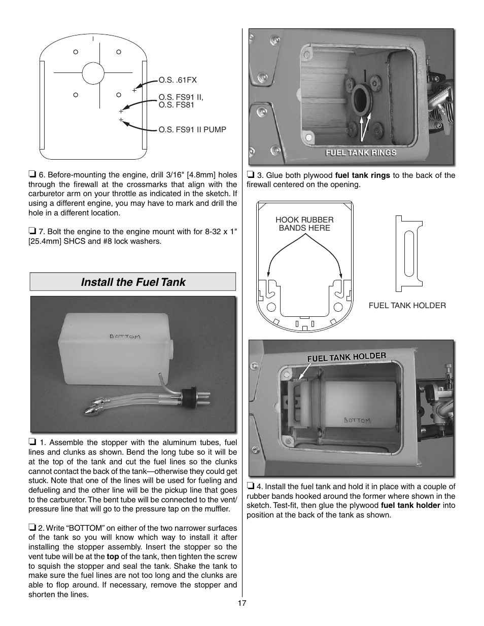 Install the fuel tank | Great Planes Reactor Biplane .61 GP/EP ARF - GPMA1023 User Manual | Page 17 / 36