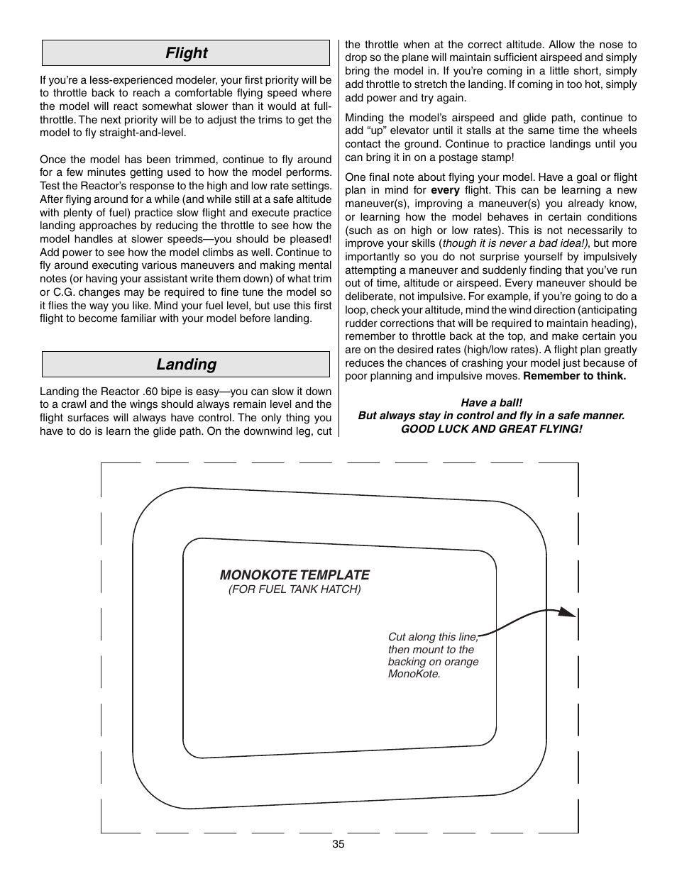 Flight, Landing | Great Planes Reactor Biplane .61 GP/EP ARF - GPMA1023 User Manual | Page 35 / 36