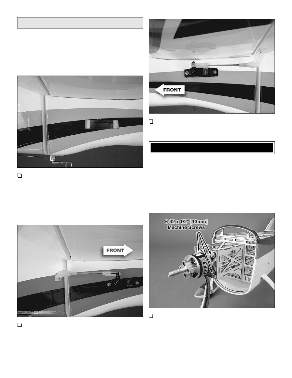 Aft tail servo installation, Motor installation | Great Planes Sequence F3A EP ARF - GPMA1575 User Manual | Page 16 / 24