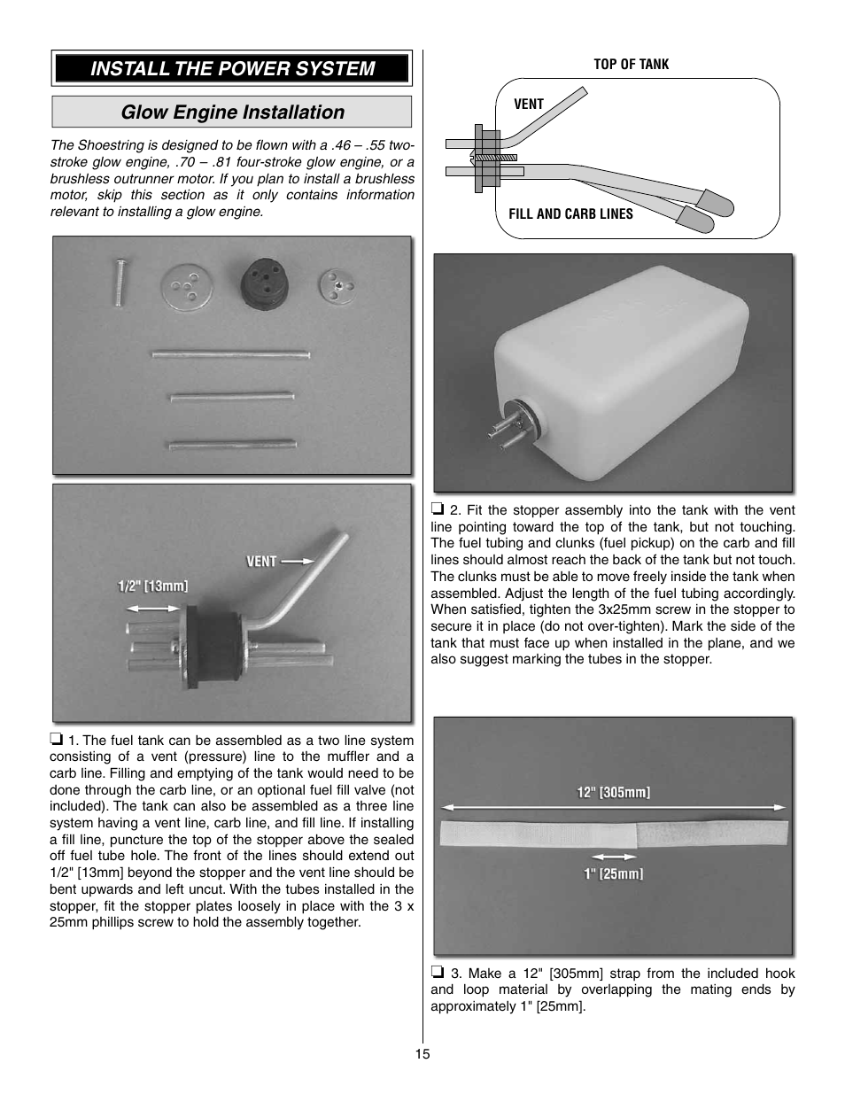 Install the power system glow engine installation | Great Planes Shoestring GP/EP ARF - GPMA1328 User Manual | Page 15 / 32